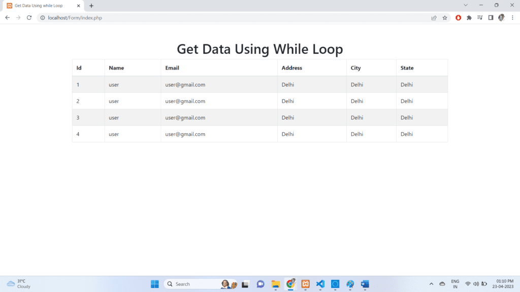 while loop output1